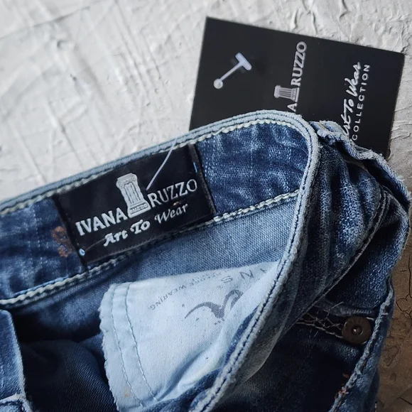 Designer Corset Sexy Top Upcycled Denim Distressed Fabric Boho Shabby Chic - Picture 5 of 14